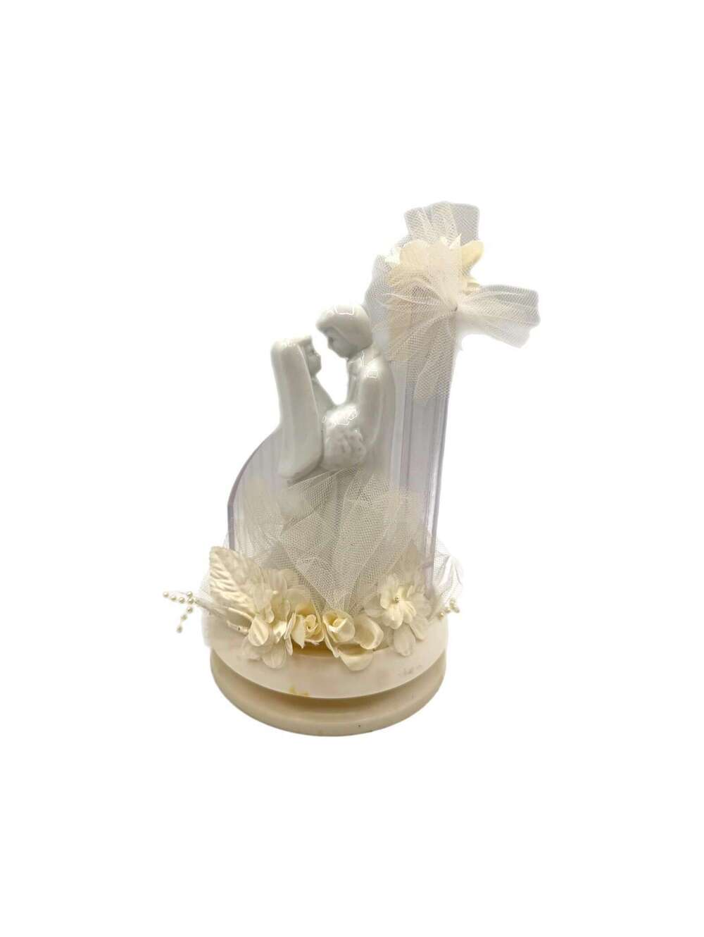 Vintage 1983 Wilton Porcelain Lucite Bride & Groom Wedding Cake Topper with Arc